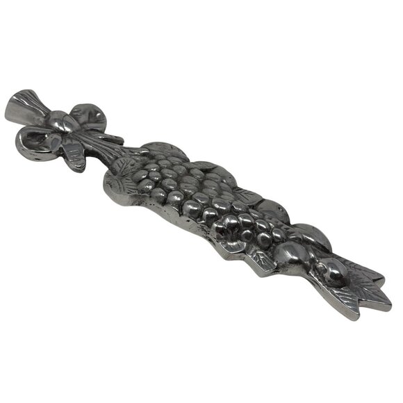 Late 20th Century Vintage Pewter Fruit Wall Hanging Arte Giancarlo Grapes Bow - Picture 2 of 5